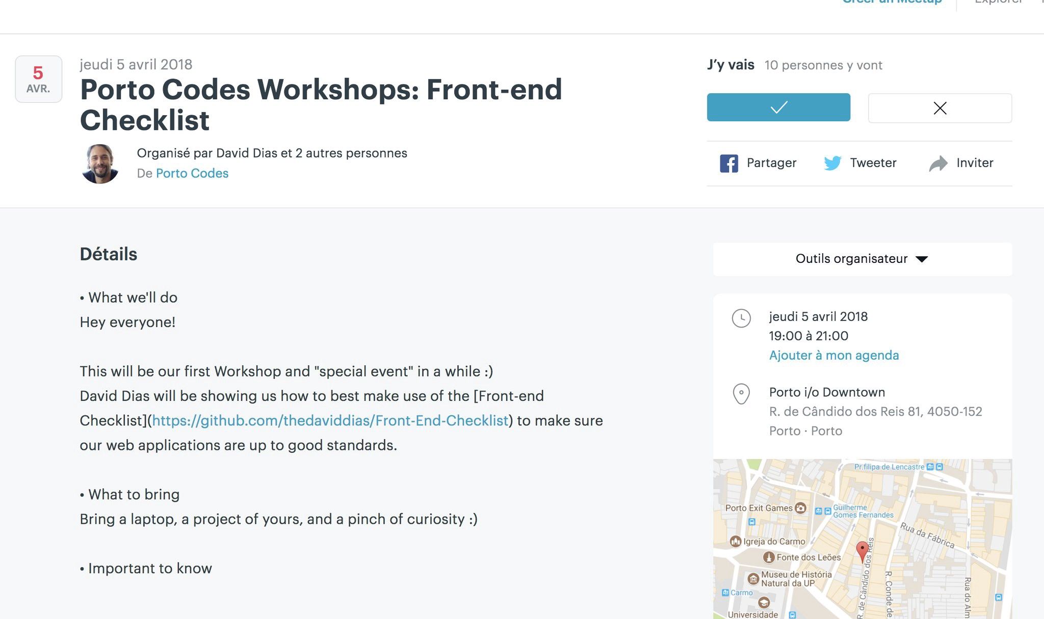 Event page on the Porto Codes Meetup page
